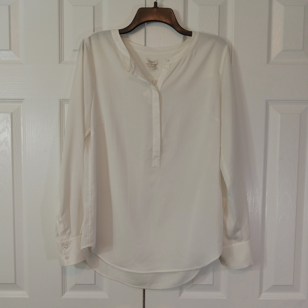 J Crew Long Sleeve Shirt Top Ivory Medium Tunic Sheer Loose Fit New Hi Low - Picture 10 of 15